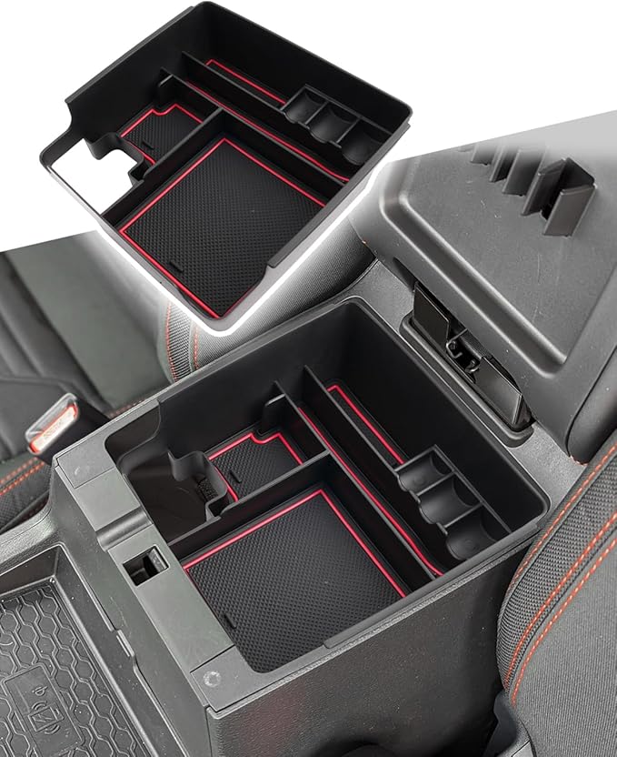 CDEFG 2022 2023 Ni*ssan Frontier SR5, SR5 S, SV, Midnight Edition, Pro-X and Pro-4X Center Console Organizer Tray Armrest Storage Box Insert (red)