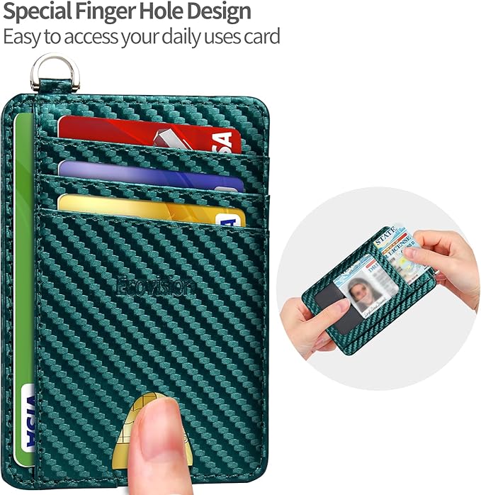 EcoVision Slim Minimalist Front Pocket Wallet, RFID Blocking Credit Card Holder Wallet with Detachable D-Shackle for Men Women