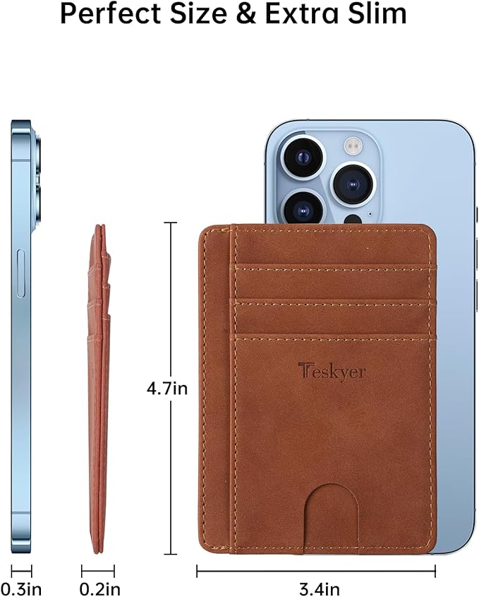 Teskyer Slim Wallet for Men, Minimalist Front Pocket RFID Blocking Leather Wallet Credit Card Holder for Men & Women