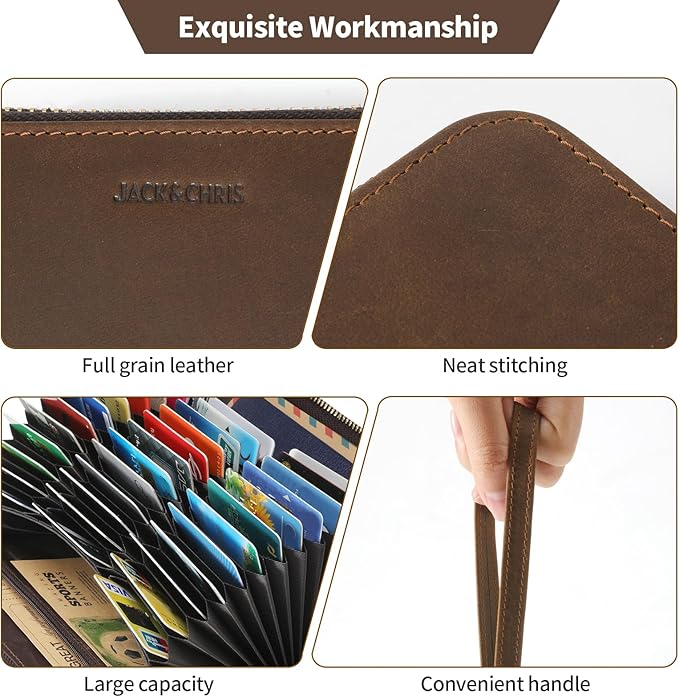 Jack&Chris Genuine Leather Wallet Women, Multi-Card RFID Bifold Wallet with Zipper Coin Pocket, Credit Card Holder for Women