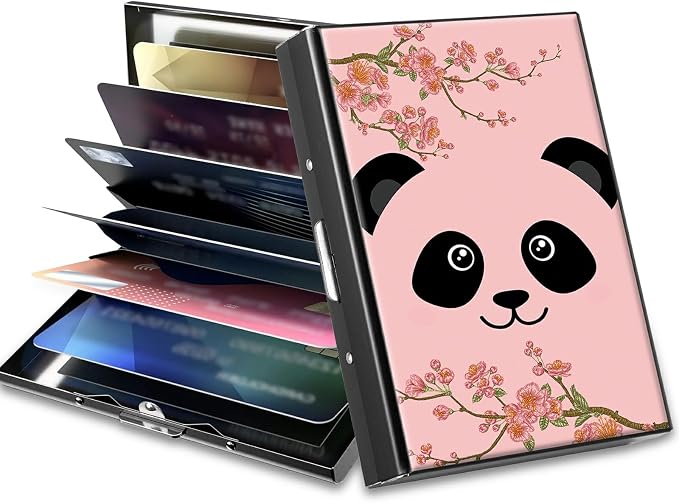 Slim Credit Card Holder, Panda Sakura RFID Blocking Metal Wallet for Men & Women, Aluminum Minimalist Hard Case Pocket-Sized Business Cards Organizer (Fits Up to 10 Cards)
