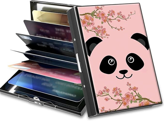 Slim Credit Card Holder, Panda Sakura RFID Blocking Metal Wallet for Men & Women, Aluminum Minimalist Hard Case Pocket-Sized Business Cards Organizer (Fits Up to 10 Cards)