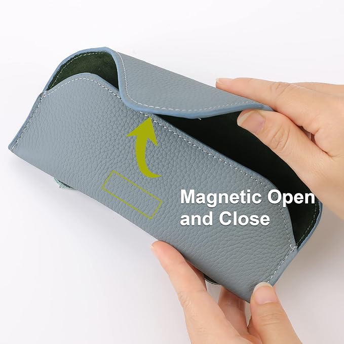 Magnetic Sunglass Holder for Car Visor Clip, Leather Car Glasses Holder, Visor Accessories Eyeglasses Holder Glasses Storage Case (02-Blue)