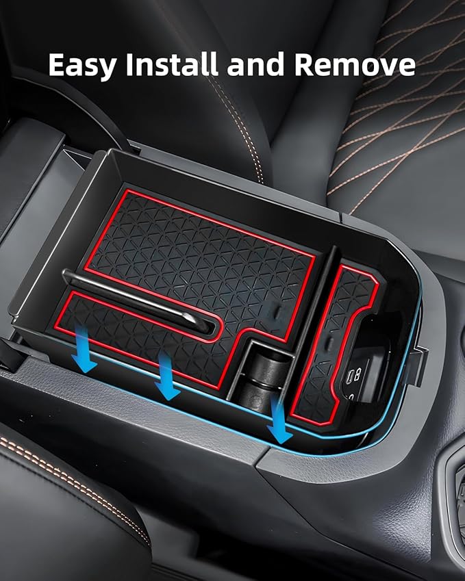 Armrest Organizer and Center Console Organizer for 2025-2020 Toyota RAV4, Center Console Organizer with Removable Rubber Mat, Center Console Tray Custom for Toyota RAV4 Accessories, Red