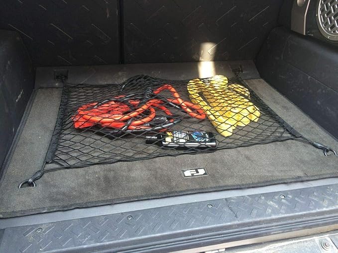 Car Trunk Floor Style Cargo Net - Made and Fit 100% Specific Vehicle for TOYOTA FJ CRUISER 2007-2014 - Elastic Mesh Storage Organizer - Premium Accessories -Trunk Luggage Netting for Toyota FJ Cruiser
