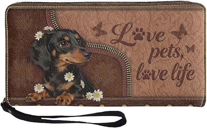 Bulopur Dachshund Dog Wallet for Women Zip Around Clutch Purse PU Leather Waterproof Travel Wallet Passport Holder Ladies Handbags