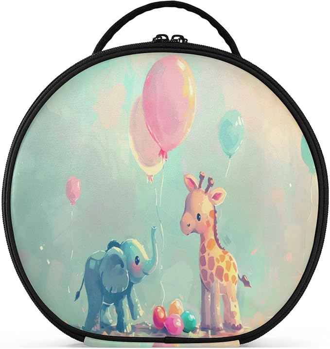 senya Round Cosmetic Pouch Travel Makeup Train Case Elephant Giraffe Makeup Organizer Bag with Adjustable Dividers Portable for Cosmetics Makeup Brushes Toiletry Jewelry Accessories
