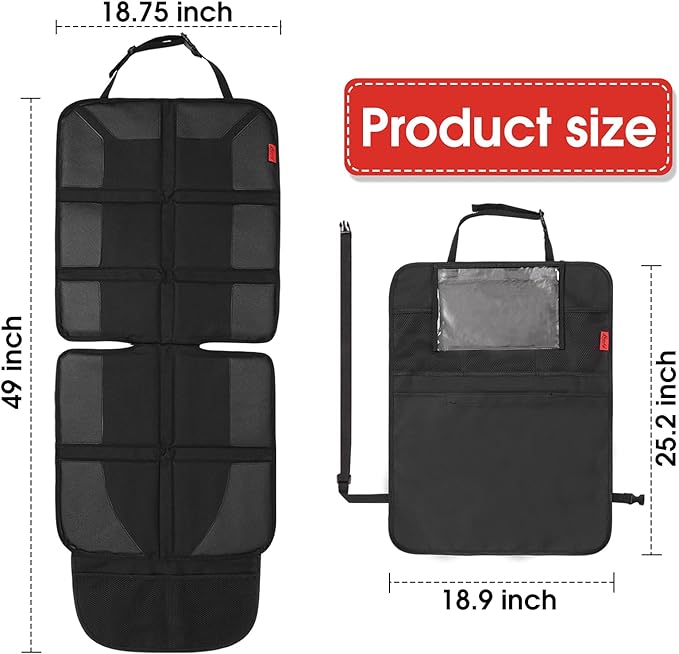 Kaiphy Car Seat Protector with Thick Padding + Backseat Car Organizer, XL Car booster protector for Child Baby Carseat, Waterproof & Durable 600D Fabric, Kick Mat Back Seat w/Storage Pockets