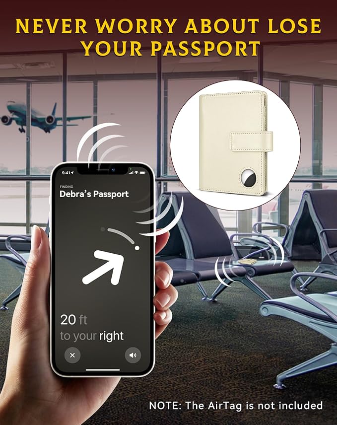 Passport Holder Wallet Cover Case for Women and Men,RFID Blocking,Passport Case with AirTag Slot,Travel Accessories (White)