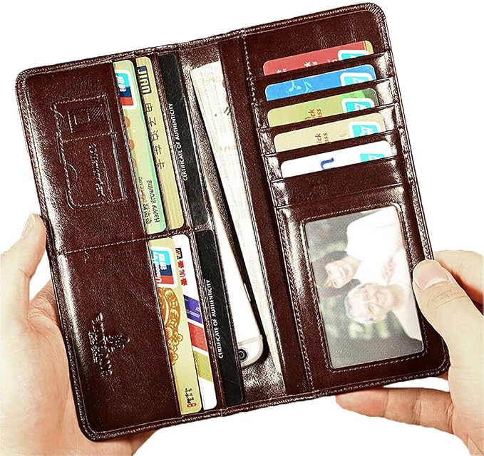 Genuine Italian Leather Handbag Organizer Card Case Long Bifold Wallet