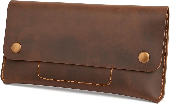 Leather Money Bag Currency Organiser Pouch, Dollar Bills Holder, Bills Organizer with Mobile Pocket, Money Envelope For Men and Women (Brown)