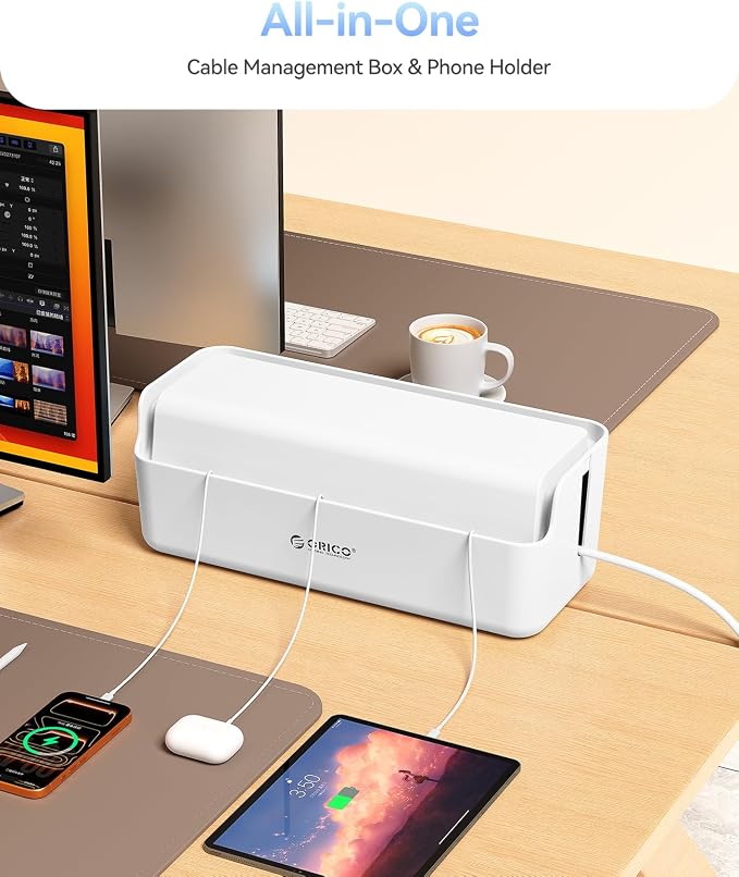 ORICO Cable Management Box, Cord Hider Box to Conceal Power Strips on Desk or Floor, Keeping Cords Tidy and Protected from Damage, Stylish Cable Organizers for Home, Office, School - PB03