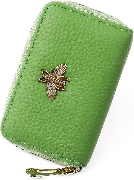 imeetu RFID Credit Card Holder, Small Leather Zipper Card Case Wallet for Women