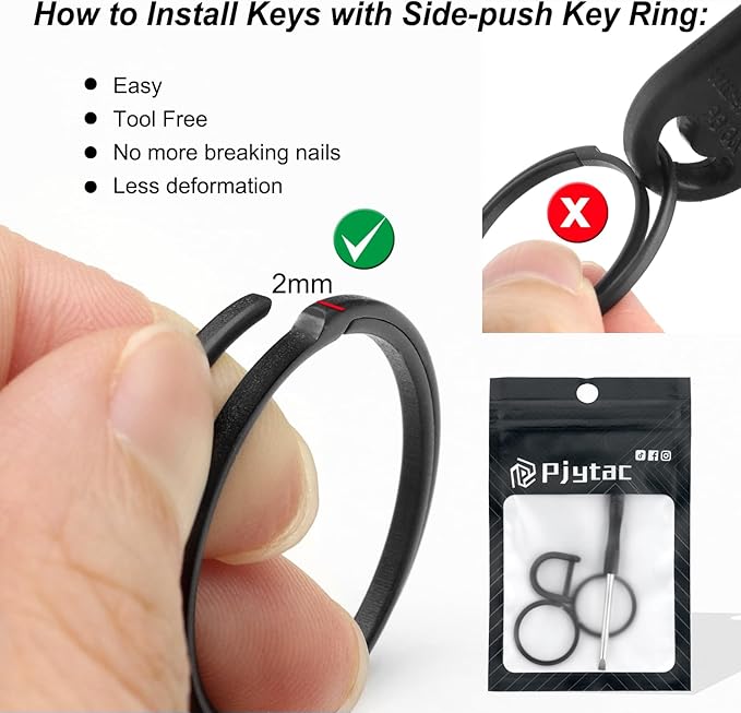 PJYTAC Titanium Keychain Rings Heavy Duty Side Push Key Rings for Car Keys Easy Quick Release EDC Split Keyrings