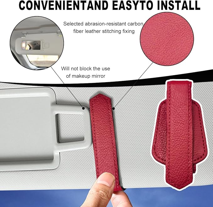 KVAEY Sunglasses Holders for Car Sun Visor, Magnetic Auto Visor Eyeglasses Holder Ticket Card Clip, Multifunctional Leather Sun Visor Glasses Hanger Mount Clip, Car Accessories (Red)