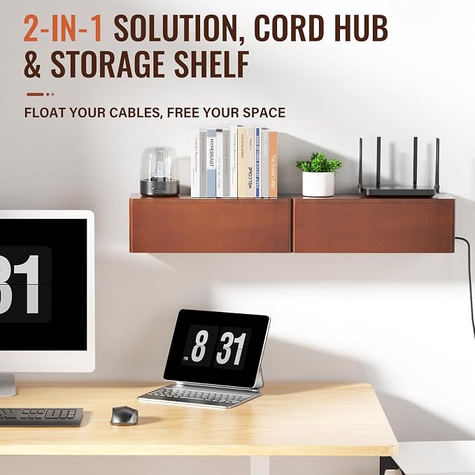 Cinati Large Cable Management Box, 15.8" Wooden Cable Organizer for Floor Wires Storage, Wall Mount Cord Hider Box for Electrical Cord Management, Power Strip Wire Organization for Desktop Home Office