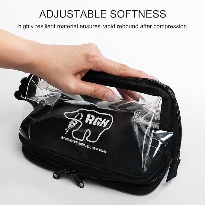 Rough Enough Clear Cosmetic Bag for Women and Men, Leakproof Travel Makeup Organizer, with Detachable Brush Pouch, Large Opening, 6.5”x5”x8.5”