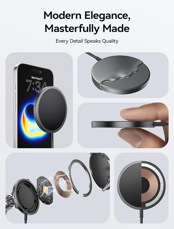 JSAUX Magnetic Wireless Charger Compatible with MagSafe Charger/iPhone 16/16 Pro/16 Plus/16 Pro Max/iPhone 15 Pro Max Plus/iPhone 14 13 12 Series, Wireless Mag Safe Charging Pad, Mag Charger (Black)