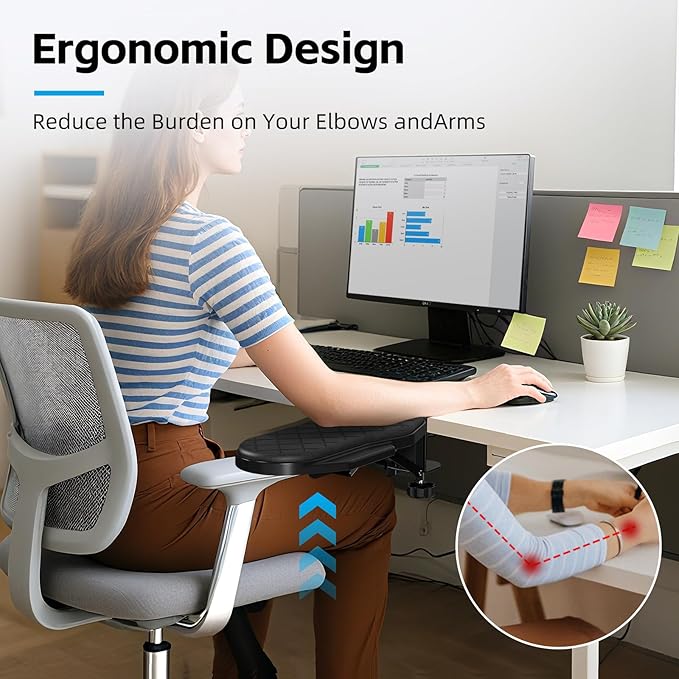 CABTE Ergonomics Desk Extender Tray, Table Mount Arm Wrist Rest Shelf, 90° Foldable Elbow Arm Support,Foldable, Swivel, Computer Desk Extender Tray for Home and Office (Foldable Model)