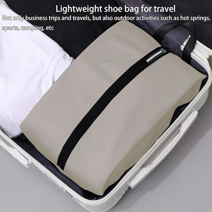 Shoe Bag for Travel, Waterproof Extra Large Shoe Storage Organizer with Handle, Multi-Functional Odor-Resistant Shoe Pouch for Gym, Soccer, Golf, Tennis Soccer Cleats Bag 16.5 x 9.8 Inches (Off white)