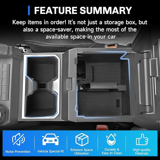 SXCY 3PCS for 2025 2026 Toyota 4Runner Center Console Organizer + Front&Rear Cupholder for 2025 Toyota 4Runner Accessories 2025 6th Gen 4Runner Center Console Tray Armrest Organizer(w/Coin Holder)