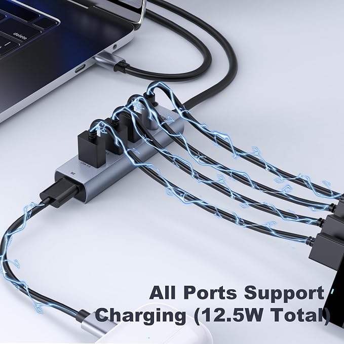5-Port USB C Hub, intpw USB C to USB Adapter with 1 USB-C/3 USB-A 3.0 Data Ports, 5Gbps Aluminum Multiport USB-C Hub Adapter Long Cable for Laptop, MacBook, iPad, PC(4FT)