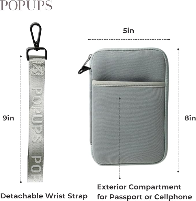 POPUPS Passport Travel Wallet for Women - Large Multiple Document Organizer and Holder with Wristlet (Stone Grey)