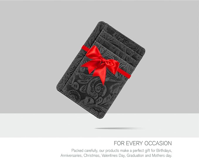 Real Leather Slim Minimalist Wallet for Men and Women -RFID Blocking Front Pocket Thin Credit Card Holder Stylish Wallets (Black 1)