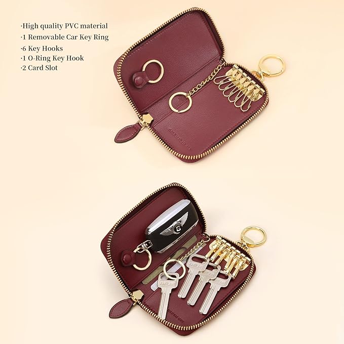 GOLF SUPAGS Women PVC Leather Car Key Chain Card Holder Wallet Pouch 6 Hook Snap Closure keys Money Organizer Case | Card Holder, 6 Hook, Snap Closure, keys, Money Organizer, Case