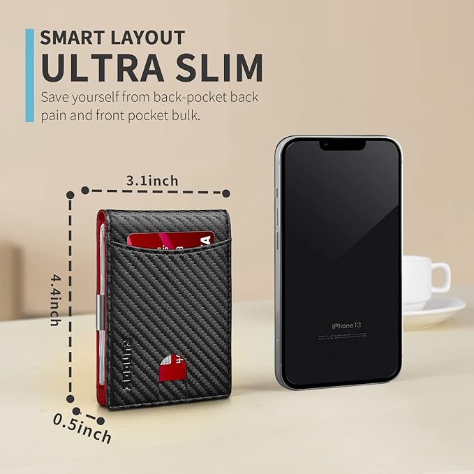 RUNBOX Slim Money Clip Wallets for Men RFID Blocking 11 Card Holder Minimalist Small Leather Bifold Men's Front Pocket Wallet Gift Box