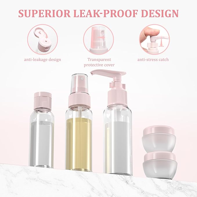 Travel Bottles Containers for Toiletries,Travel Bottles Set for Toiletries,TSA Approved Leakproof Travel Size Containers Jars,Suitable for Cosmetics Shampoo Conditioner Lotion (12 PACK), pink