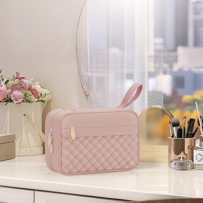 Vankor Large Travel Toiletry Bag for Women with Hanging Hook, Waterproof TSA Approved Cometic Toiletry Bag Organizers Leakproof Make up Bags for Women Pink