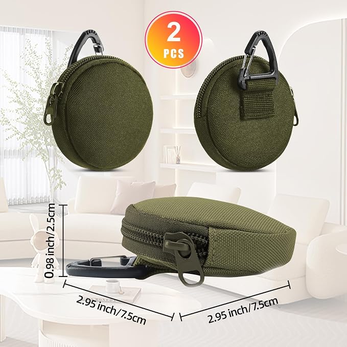 Coin Pouch for Men 2PCS Green, 1000D Nylon Small Zipper Change Purse with Triangle Buckle, Mini Portable Compact Pocket Coin Holder for Loose Change