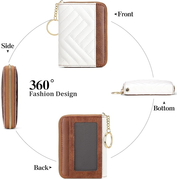 GAEKEAO Credit Card Holder Small Wallet for Women RFID Blocking Leather Zipper Wallet with Wristlet Beige＆Brown