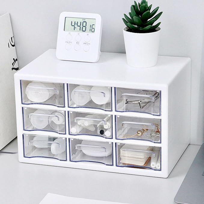 3 Tier Desk Organizer, Plastic Desk Storage Box with Drawer Space Saving Long Lasting Use for Jewelry Stationery Makeup Pencil (White)