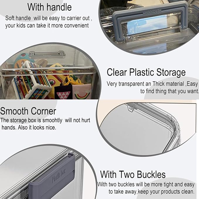 Plastic Storage Containers And Organization Bins Box Stackable with Lid and Secure Latching Buckles, Clear Clip Box For Kitchen or Pantry Storage Cabinet 4 PACK