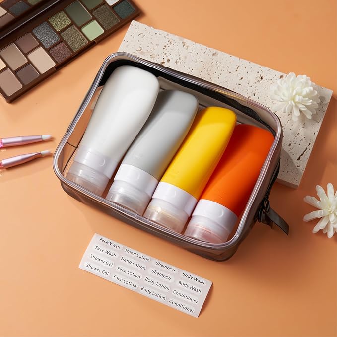 INSFIT Travel Bottles for Toiletries, TSA Approved 3oz Travel Size Containers, BPA Free Leak Proof Squeezable Silicone Tubes for Shampoo Conditioner Lotion Body Wash with Labels