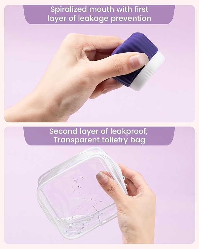 Mrsdry Travel Containers for Toiletries 4 Pack, TSA Approved Travel Size Toiletries, Travel Size Containers, With Clear Bag Leak Proof Silicone Jars, Travel Essentials Creams Jars Carrying Small Items