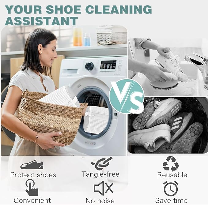 Shoe Washing Machine Bag,Laundry Shoe Bag for Washer and Dryer,Reusable Shoe Cleaning Bag for Sneakers,Tennis Shoes,With Self-locking Zipper, Microfiber Inside (Lite White - 2 Pack)