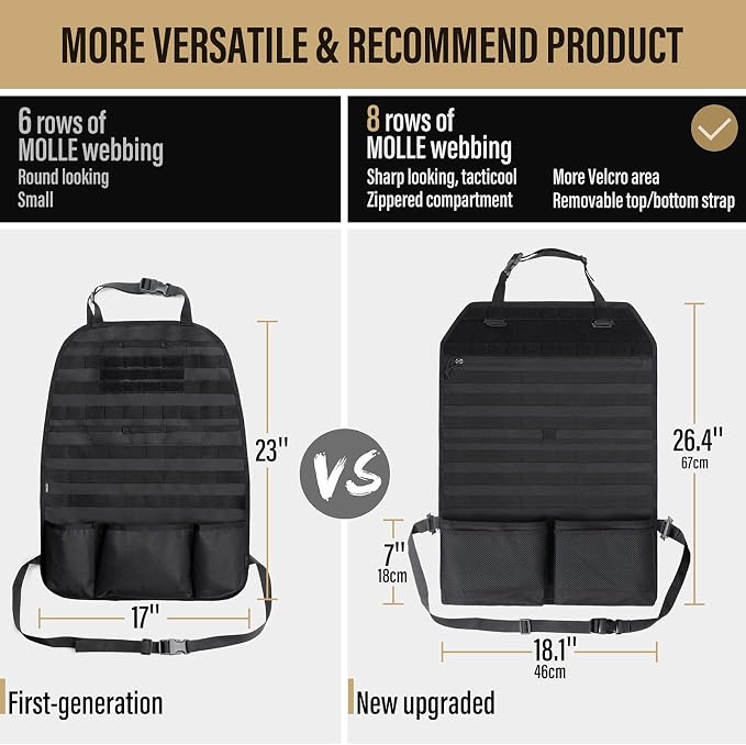 WYNEX Car Seat Organizer, Molle Backseat Cover Organizer Protector with Sling Rack, Visual Pocket and Patch, Universal Vehicle Fits for F150, Jeeps, Pickups & Trucks for Road Trips (2-Packs)