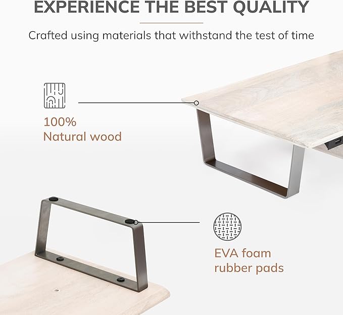 Anji Mountain Monitor Stand - Desktop Organizer & Laptop Riser, Ergonomic Monitor Riser, Space-Saving Monitor Stand for Desk, Durable Construction, Easy Assembly, Ideal for Home & Office,White Wash