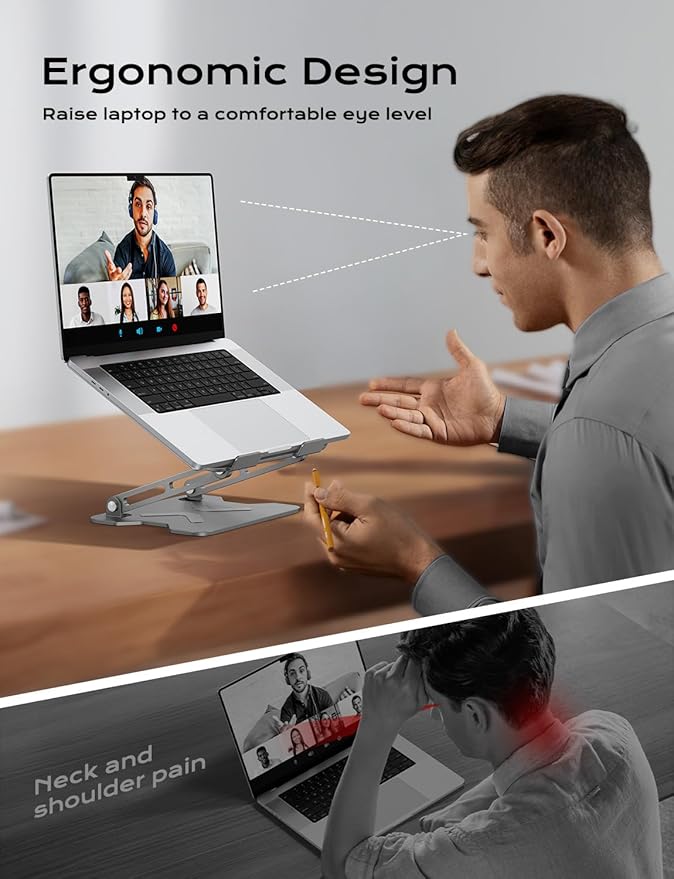 Adjustable Laptop Stand for Desk, Portable Laptop Riser Holder Foldable, Metal Ergonomic Computer Notebook Stand Holder for MacBook Air Pro, Dell, HP 10-16'' White