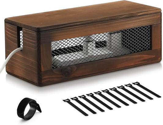 Chunful Extra Large Cable Management Box, 16'' Wood Cord Hider Organizer with Magnetic Lid & Organizer for Power Strip, TV Wires & Desk Cable Storage, Ventilation Hide Floor Cables