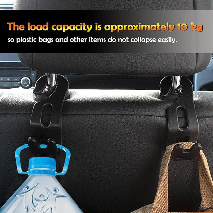 2 Car Back Seat Headrest Hanger with 4 Car Hooks for Coat, Jacket, Suit, Clothes, Purse, Handbag and Grocery Bags - Multi-Purpose Storage Holder for Automobile