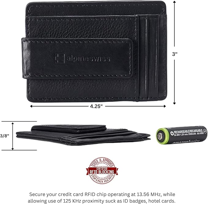 alpine swiss Harper Mens RFID Slim Money Clip Front Pocket Wallet Minimalist Leather ID Card Holder | RFID