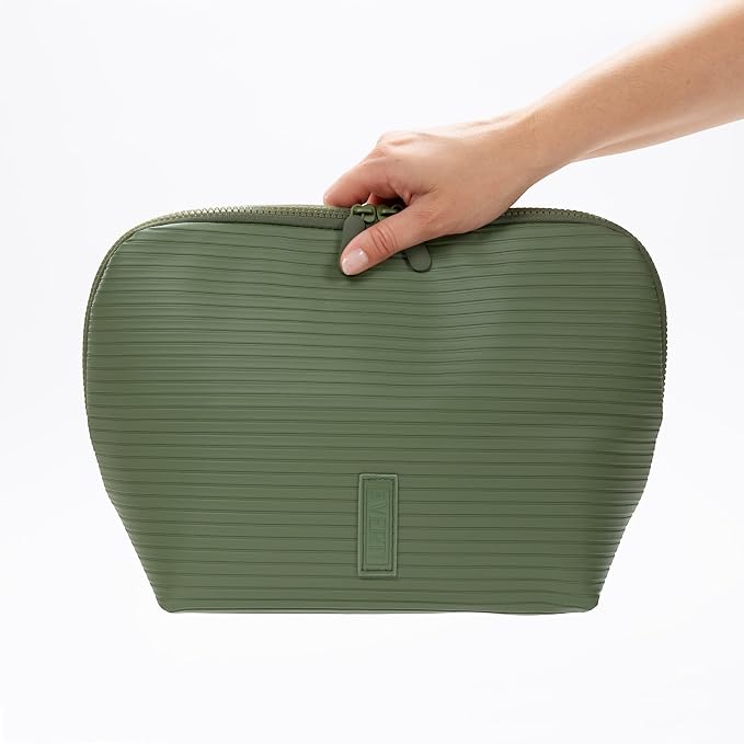THE VERTI-Vertical Waterproof Makeup & Toiletry Bag | 23-Pocket Organizer with Upright, Fold-Down Design for Skincare, Toiletries & Essentials (Olive)