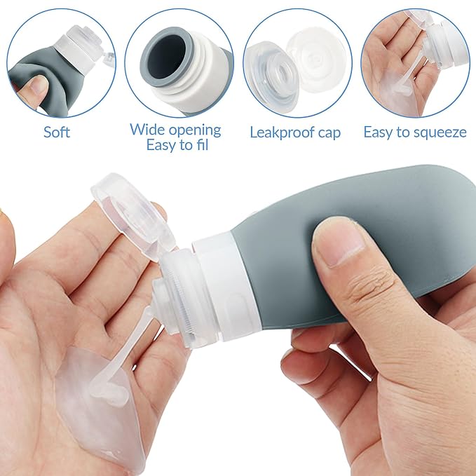 18er Pack Travel Bottles Set - TSA Approved Leak Proof Silicone Squeezable Containers for Toiletries, Conditioner, Shampoo, Lotion & Body Wash Accessories (Black)