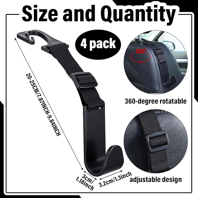Unittype 4 Pcs Hard Hat Hook for Truck Adjustable Hard Hat Holder Hardhat Holder for Truck Seat Back Organizer 55 lb Load Heavy Duty Hardhat Hanger Storage Car Vehicle Headrest Bag Gear(Black)
