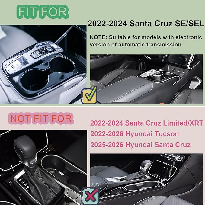 Upgraded Design Center Console Organizer Tray for Hyundai Santa Cruz 2022-2024 - Custom Fit Armrest Insert, Non-Slip ABS Matte Black (Fits SE/SEL Only, Excludes Limited & XRT)