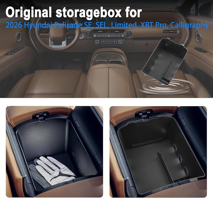 SHAOHAO for 2026 Hyundai Palisade Center Console Organizer Fit for 2026 Hyundai Palisade Accessories Console Tray, 2026 Palisade LX3 Buttom Middle Console Armrest Stoage Box (Only for 7-Seat)